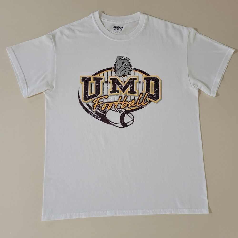 Gildan Men's White Crewneck UMD Football Graphic Short Sleeve Tee